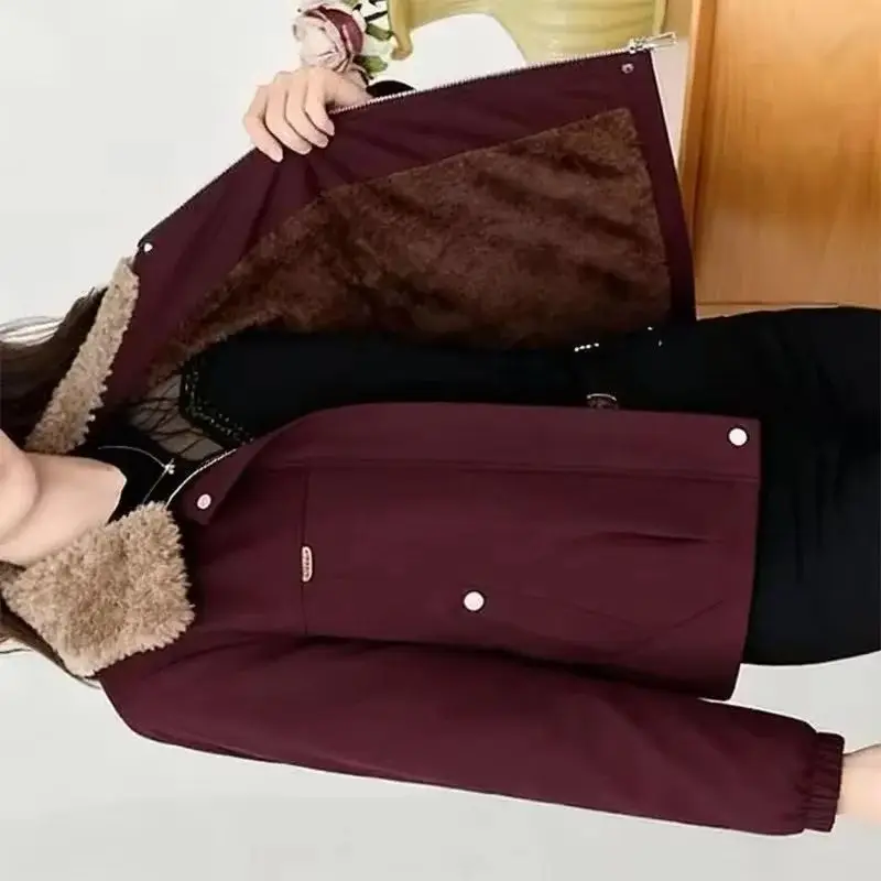 

Plus Velvet Padded Fashion Jacket Women Winter New Parkas Western Style Warm Cotton Padded Coat Big Fur Collar Outerwear Female