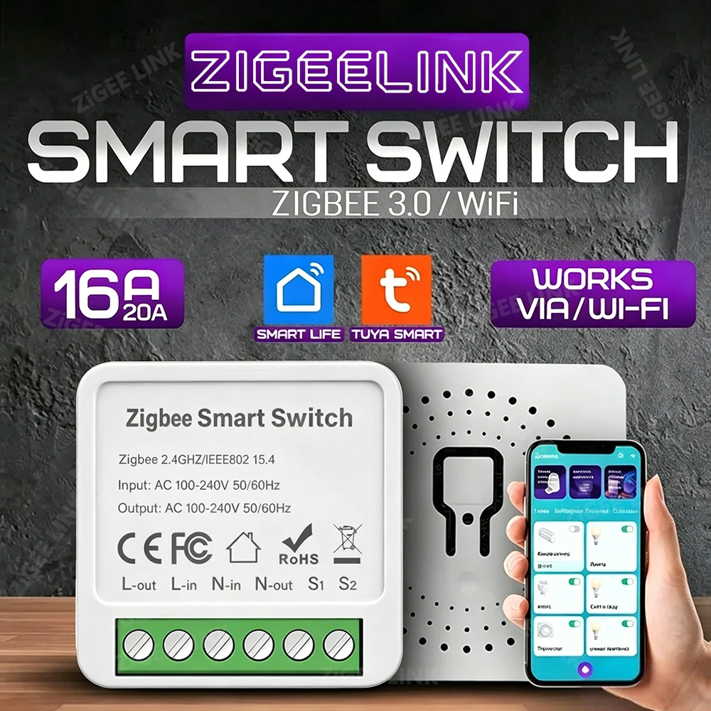 Mini Wifi or Zigbee Switch DIY 2-way Control Breaker Timing Relay Smart Home Work With Tuya Smart Life Alexa Alice Google Home