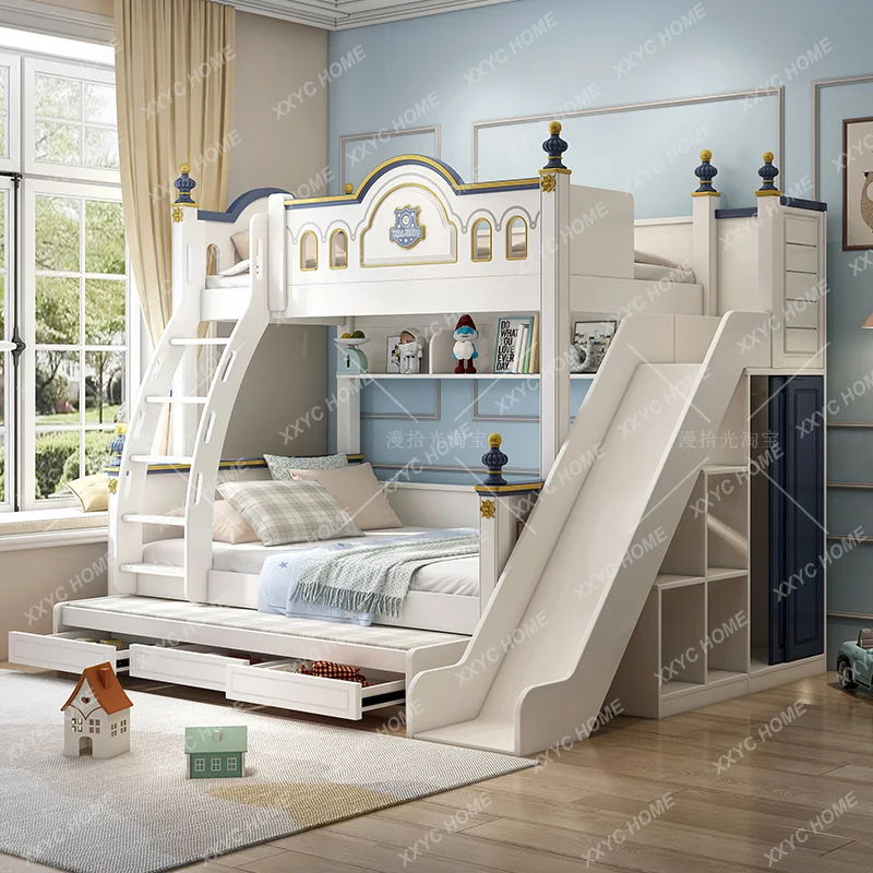 Bunk Bed Boy Height-Adjustable Bed Solid Wood Bunk Bed Double Bed Two-Bed Upper and Lower Bunk Small Apartment