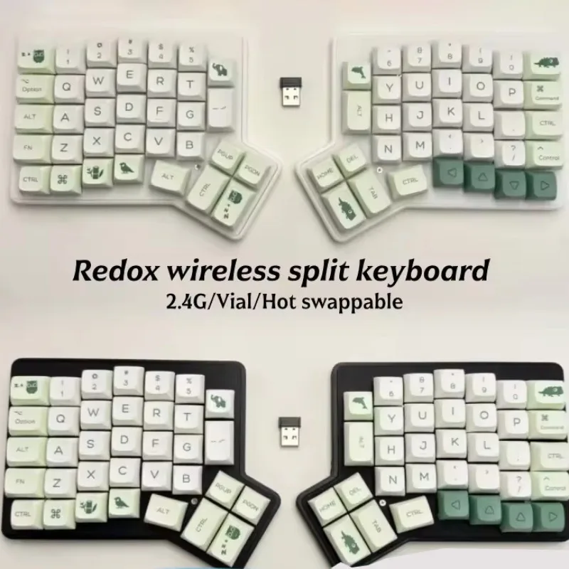 Redox Wireless ergodox split Mechanical Keyboard PLA Case Hot Pluggable Support VIAL 2.4G Ergo One Mode Keyboard Ergonomics Horn