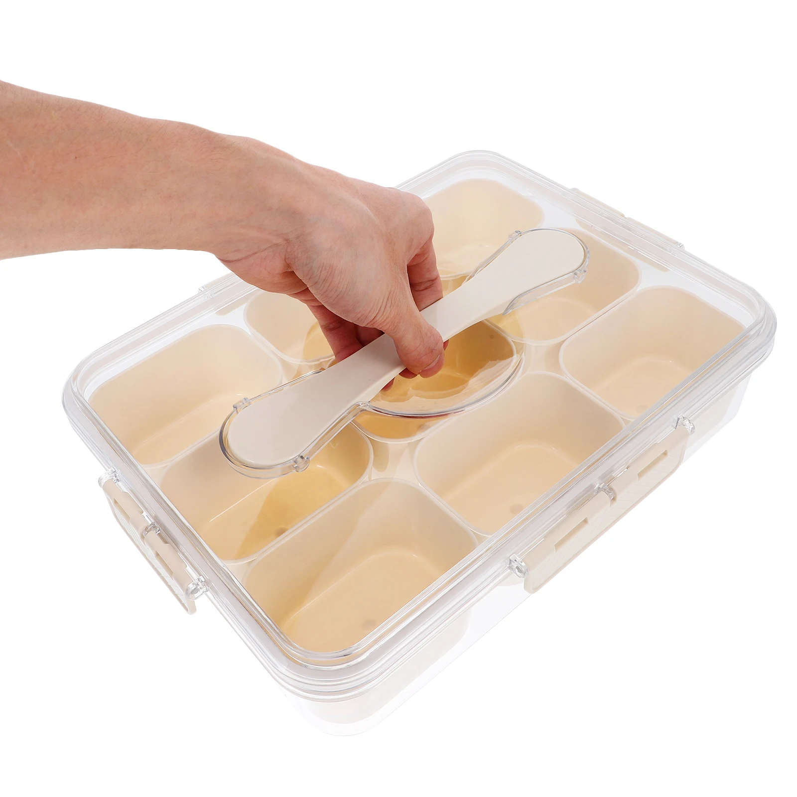 

Transparent 9-Compartment Fridge Bin Sealed Design Extend Freshness Multi Function Freezer Organizer Portable Containers