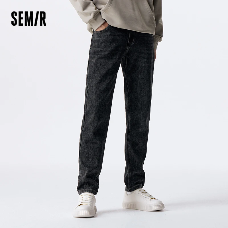 Semir Jeans Men Winter Flannel-Lined Warm Skinny Pants Classic Versatile Commuting Retro Pants