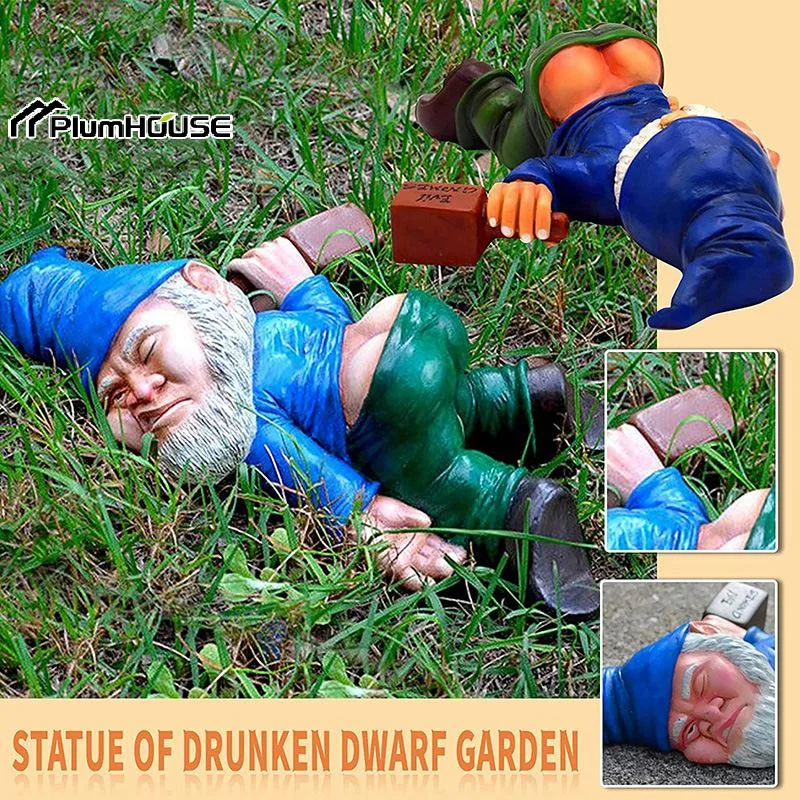 Creative Dwarf Drunk Gnome Ornament Funny Drunken Disorderly Old Man Statue Figurine Garden Patio Decoration Accessories