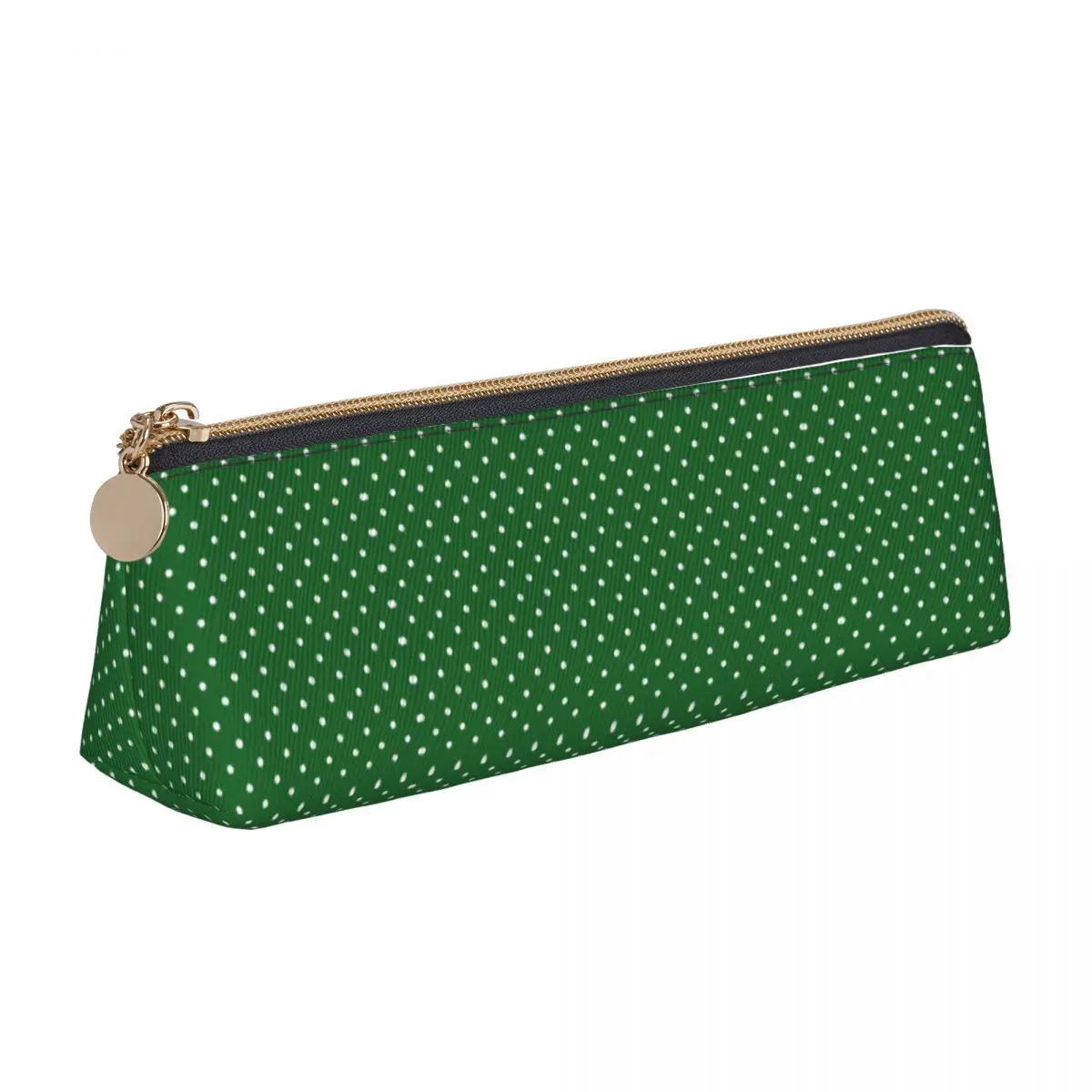 White Polka Dot Pencil Case Retro Green Zipper Pen Box Kids Cute College School Pencil Cases Supplies