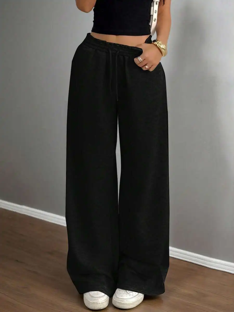 

Black Loose Wide Leg Drawstring Sweatpants for Teens - Casual Comfort Fit