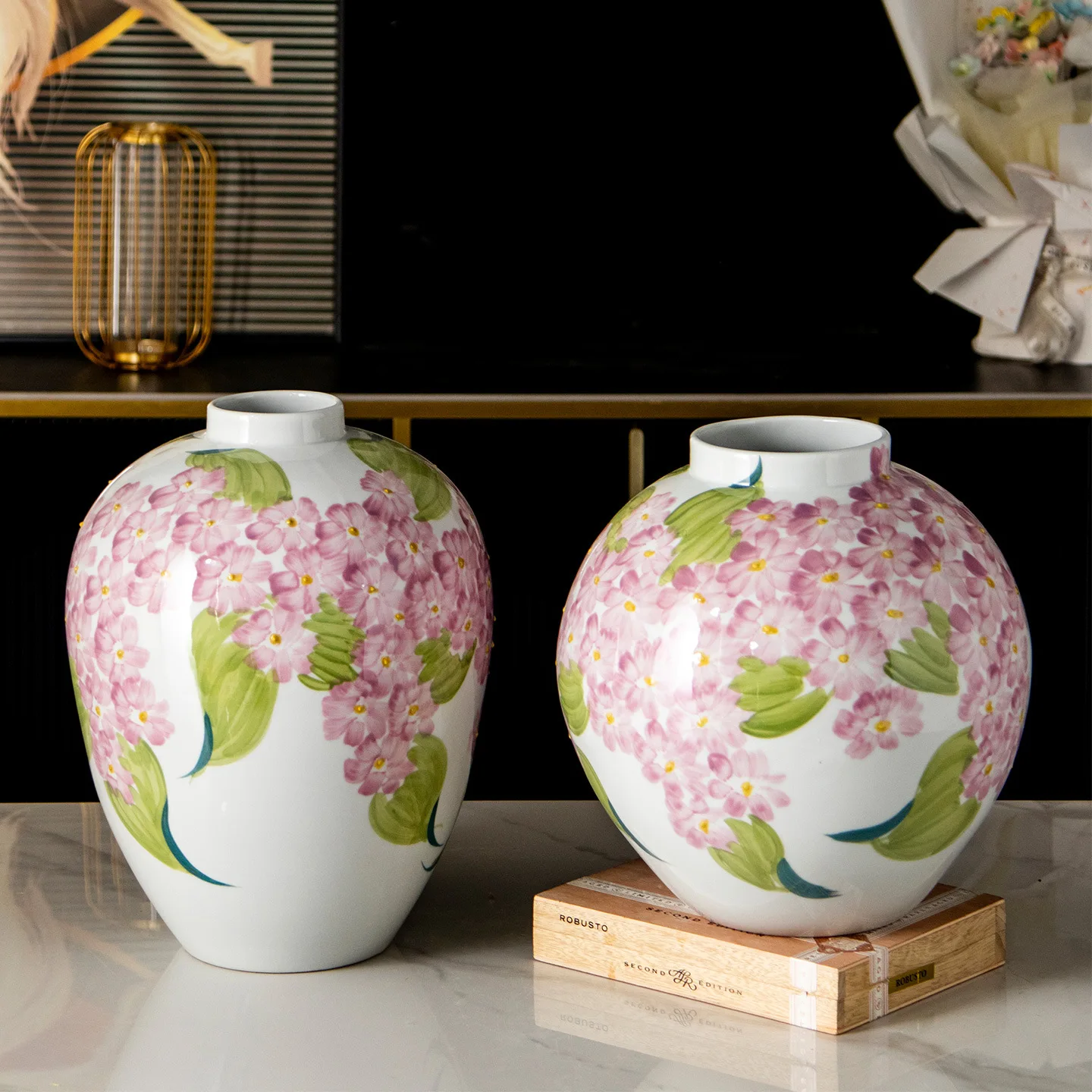 Hand painted wisteria flower sweet wind ceramic vase flower home decoration ornament living room bedroom vase