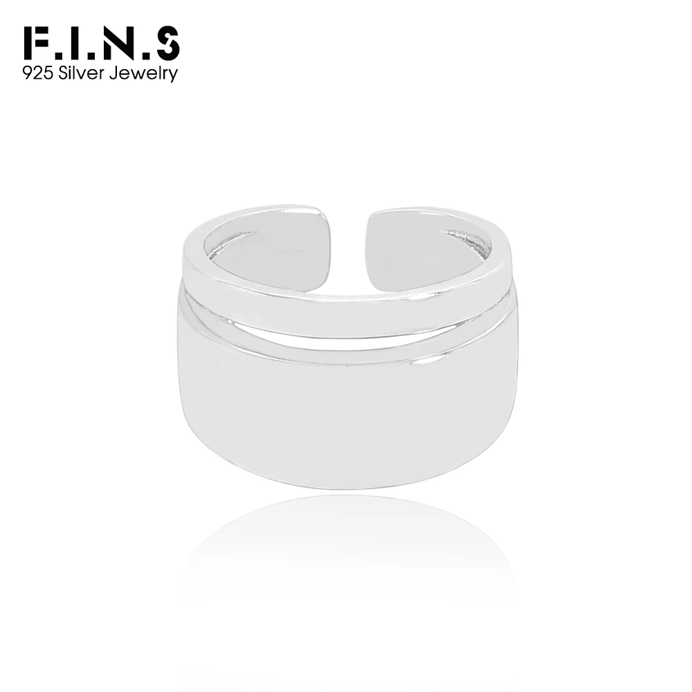 F.I.N.S Simple Wide S925 Sterling Silver Open Ring Women Smooth Layer Adjustable Mid Finger Fine Jewelry Anti-Allergy Accessory