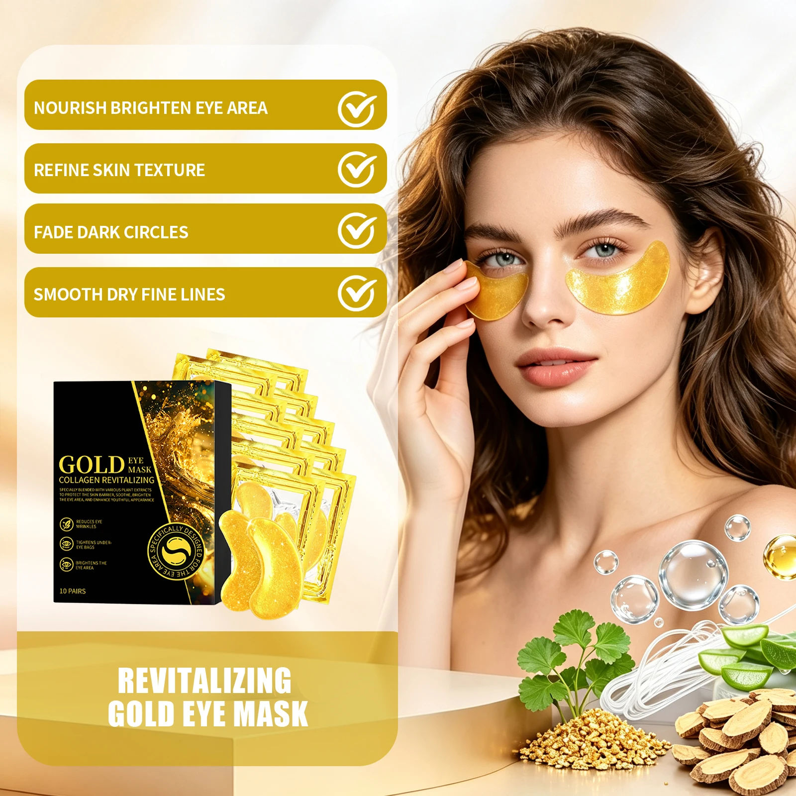 Gold Revitalizing Eye Mask 10Pairs Reduce Wrinkles Puffiness Bags Brighten Hydrating Dark Circle Care Collagen Under Eye Patches