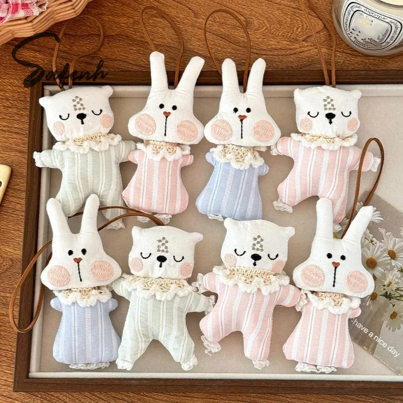 Cute Fabric Bunny Cartoon Pendant Cute Bag Charm Practical Handmade Fabric Key Chain For Car Rearview Mirror Backpack