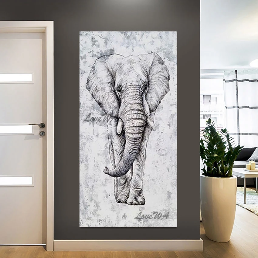 Elephant Painting, Abstract Simple Style Animal Art Hand Drawing Picture, Frameless, Canvas Roll Design, Office Wall Decor Items