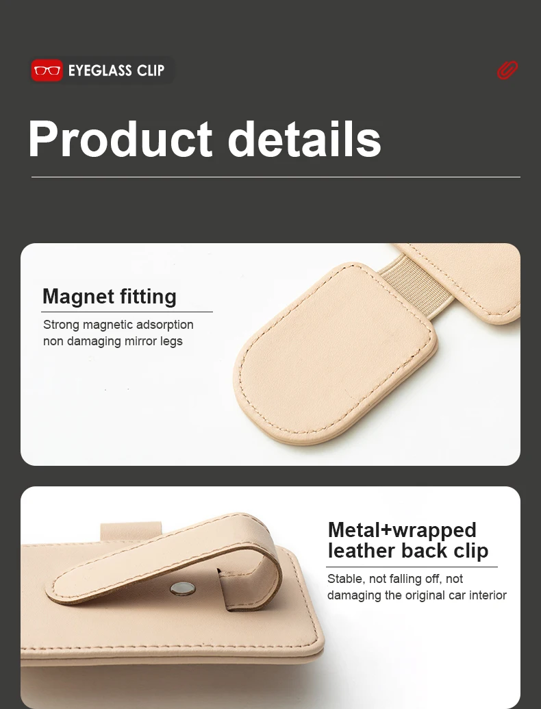 JFBONIN Leder-Autosonnenblenden-Organizer mit magnetischem Clip, Stift- und Kartenhalter, kreativer Sonnenschutz-Aufbewahrungskoffer – Detail 8