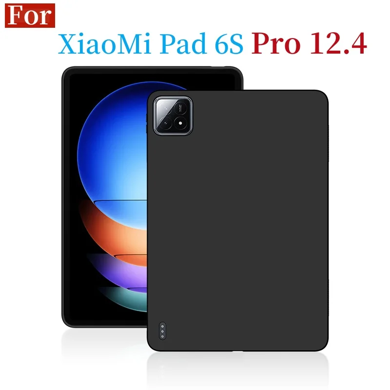 เคสซิลิโคนสำหรับ Xiaomi Pad 6 S Pro 12.4นิ้ว2024 Mi Pad 6 S mipad 6 S Pro 12.4 "มีความยืดหยุ่นกันชนสีดำ TPU funda