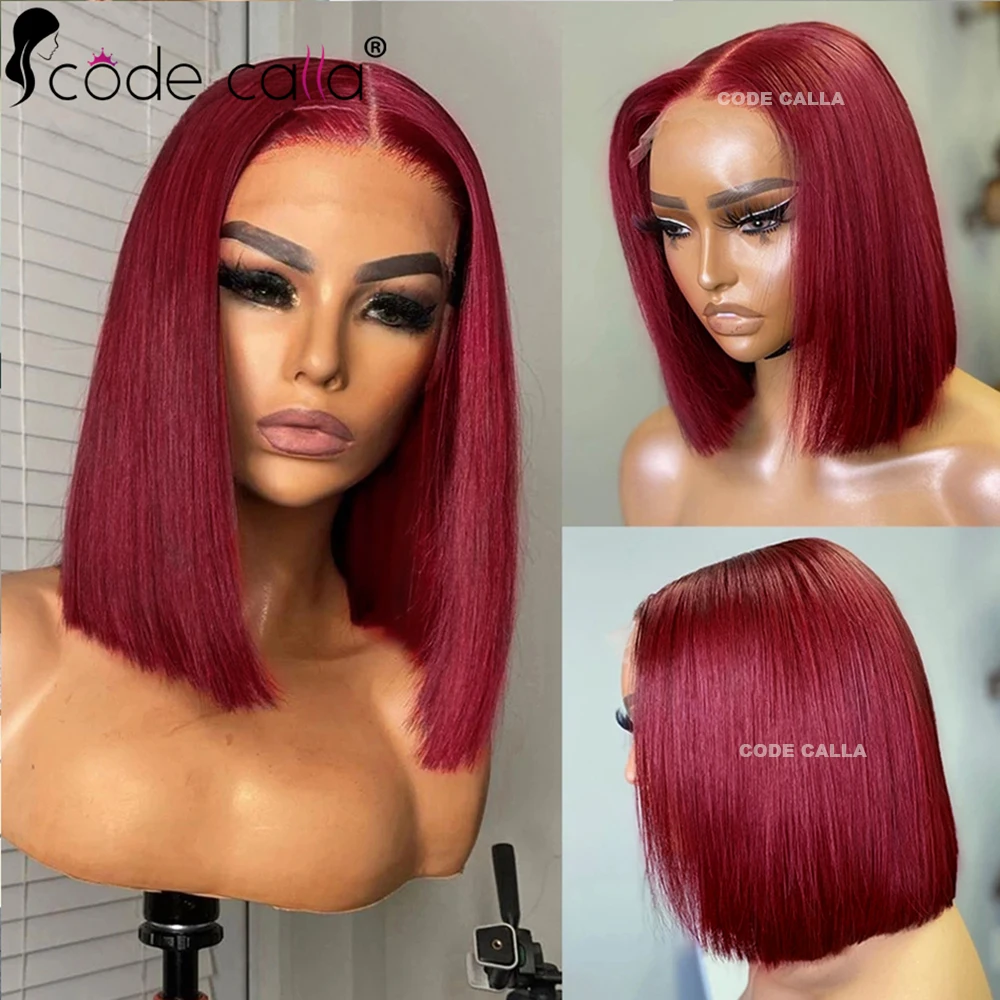 

13x4 HD Lace Front Wig Human Hair Wigs 99J Red Burgundy Colored HD Transparent Pre Plucked Lace Frontal Human Hair Wigs Straight