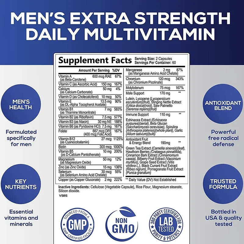 Men's Multivitamin Supplement - Provides Cognitive Brain Health, Energy and Stamina, and Muscle Mass