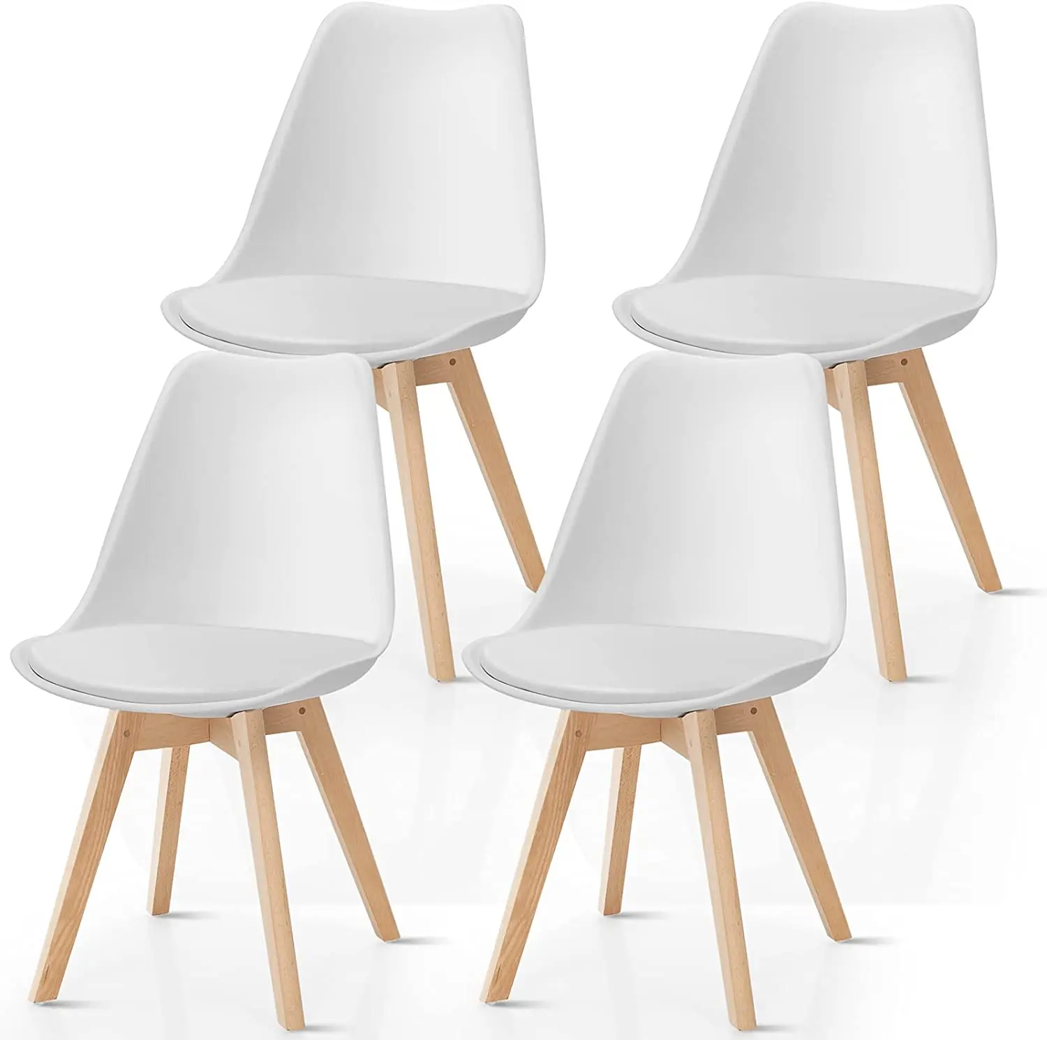 Formwell-Nordic Style Chairs Set, Upholstered Side Chairs, Beech Wood Legs, Plastic Shell Chair for Dinning Room, Set of 4