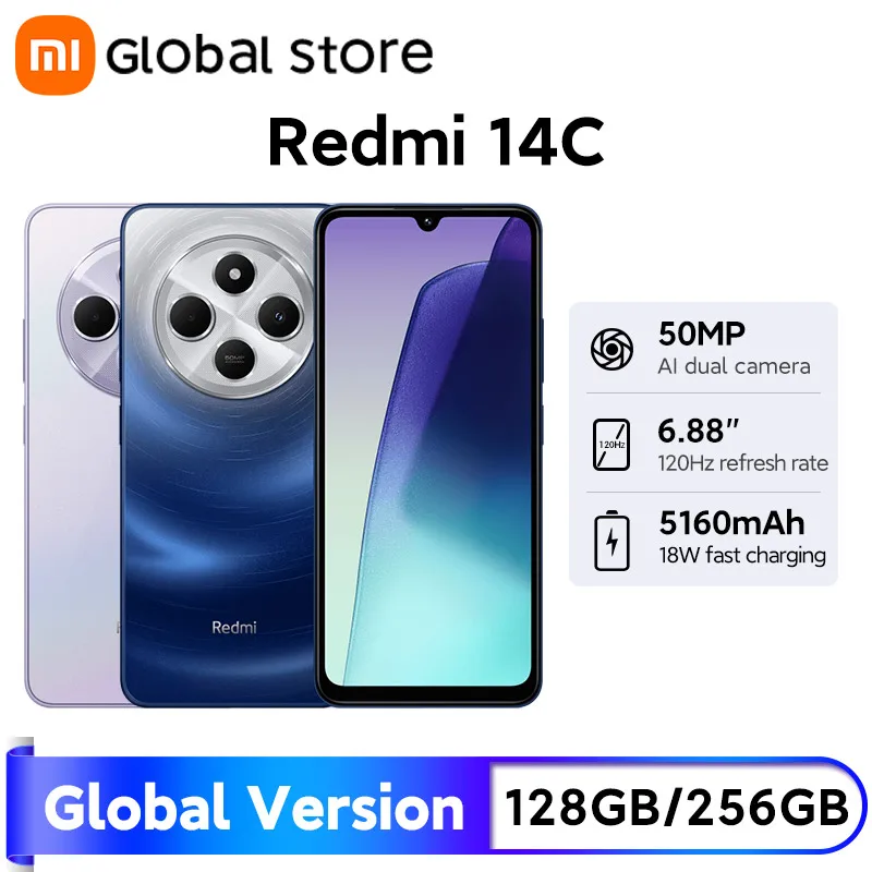 Versione globale Xiaomi Redmi 14C Smartphone Display 6.88'' 120Hz MediaTek Helio G81-Ultra 5160mAh Batteria 50MP AI Doppia fotocamera