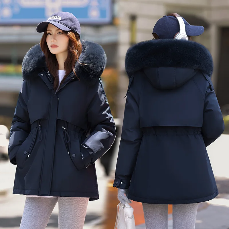 Vielleicht 2025 Women Winter Jacket Coat Casual Parkas Fur Collar Removable Wool Liner Hooded Outwear Cotton Warm Coats Female