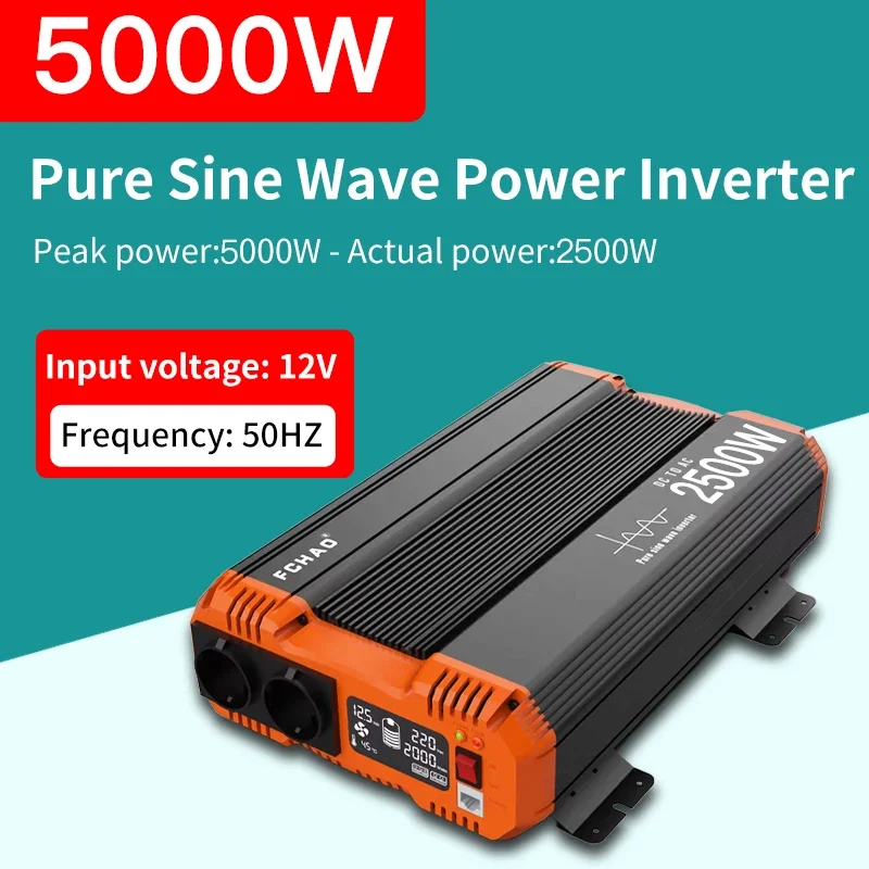 FCHAO Pure Sine Wave Inverter 12V To 230V220V Voltage Outdoor Inverter 1500W 2000W 3000W Transformer Power Converter LCD Display