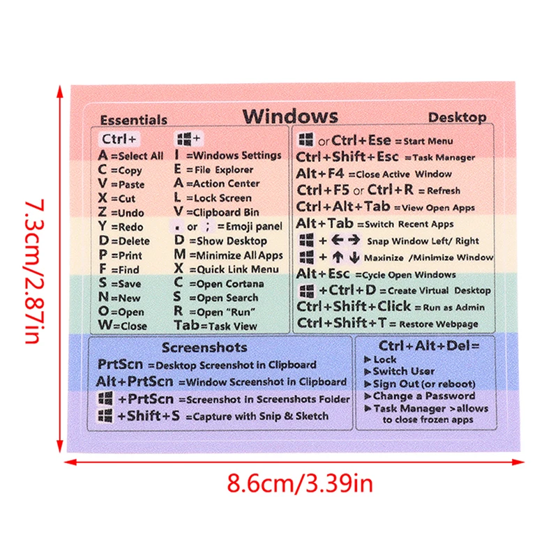 Klawiatura Windows PC referencyjna naklejka samoprzylepna do laptopa na biurko tęczowa ściągawka naklejka