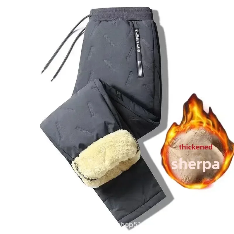 Pantalones sueltos y cálidos para hombre, pantalones deportivos con plumón de cordero, felpa añadida, calidez gruesa, resistentes al viento y al frío, pantalones informales súper gruesos