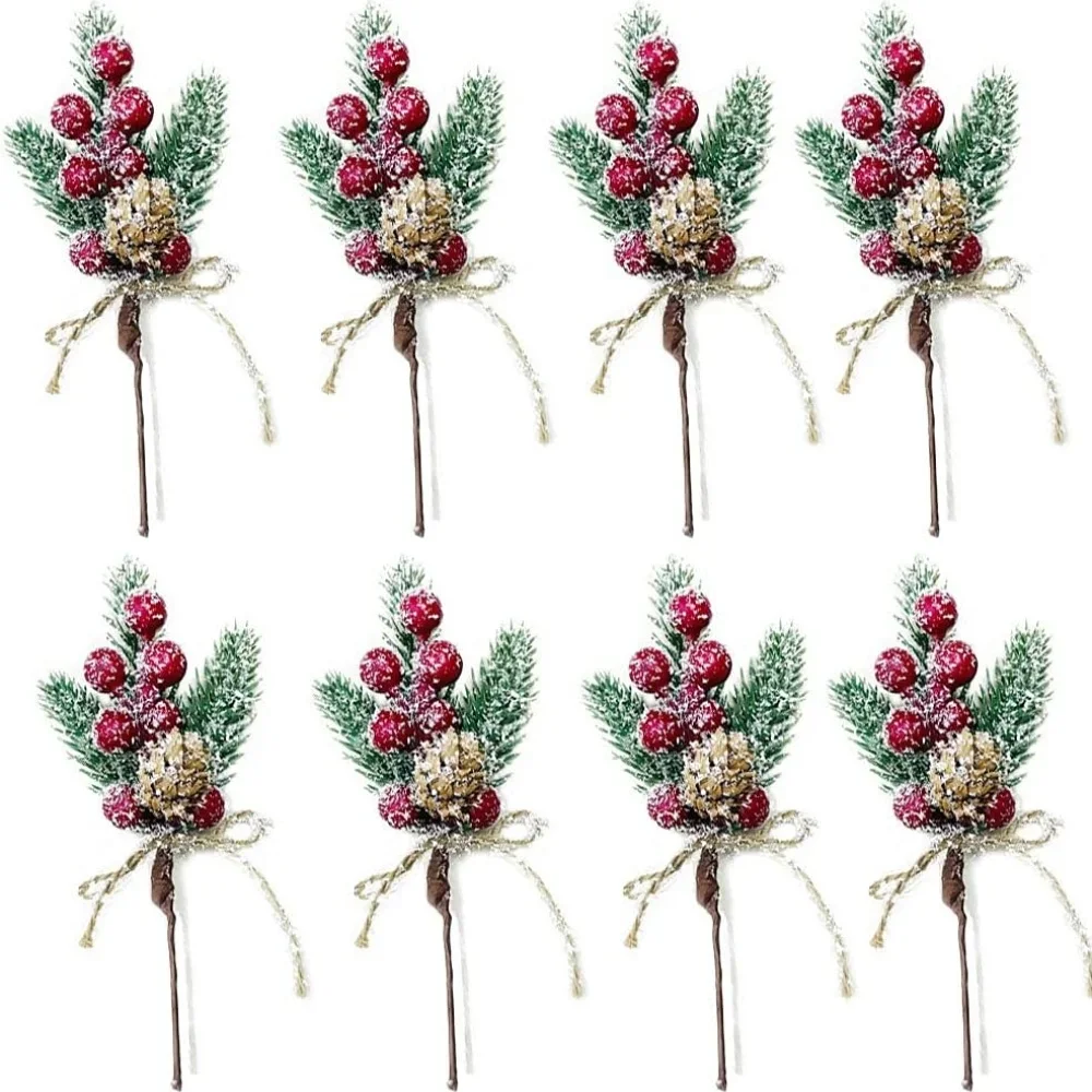 

5/1 PCS Christmas Red Berry Stems Floral Pine Cones Berries Christmas Tree Picks Mini Artificial Holly Cone Picks for Winter