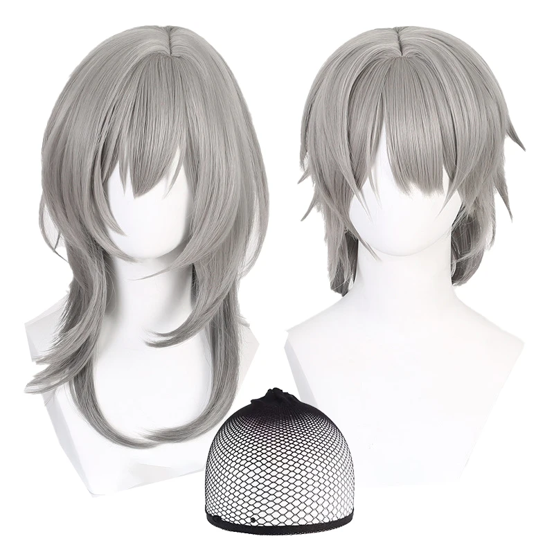 Honkai: Star Rail Trailblazer Caelus Stelle Cosplay Wigs Grey Unisex Hair for Halloween Party +Free Wig Cap