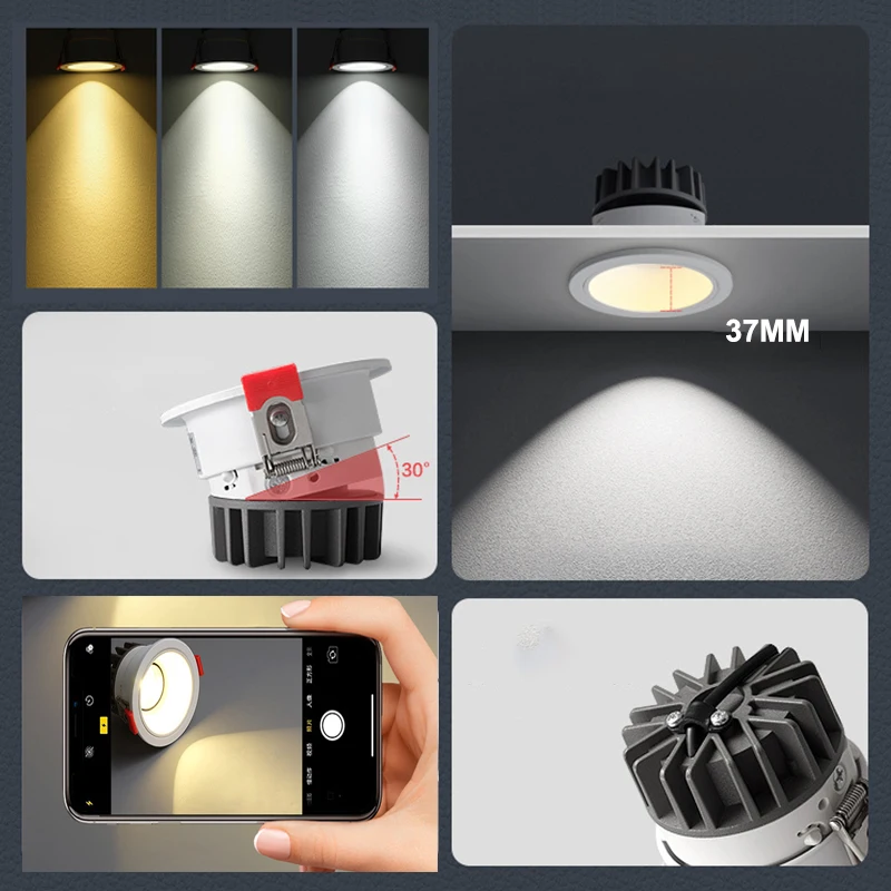 

LED Recessed Downlight Spotlight 3000K/4000K/6000K Ceiling Lights, 7W 10W 12W Eyecare Wall Washer Light for Kitchen, Living Room