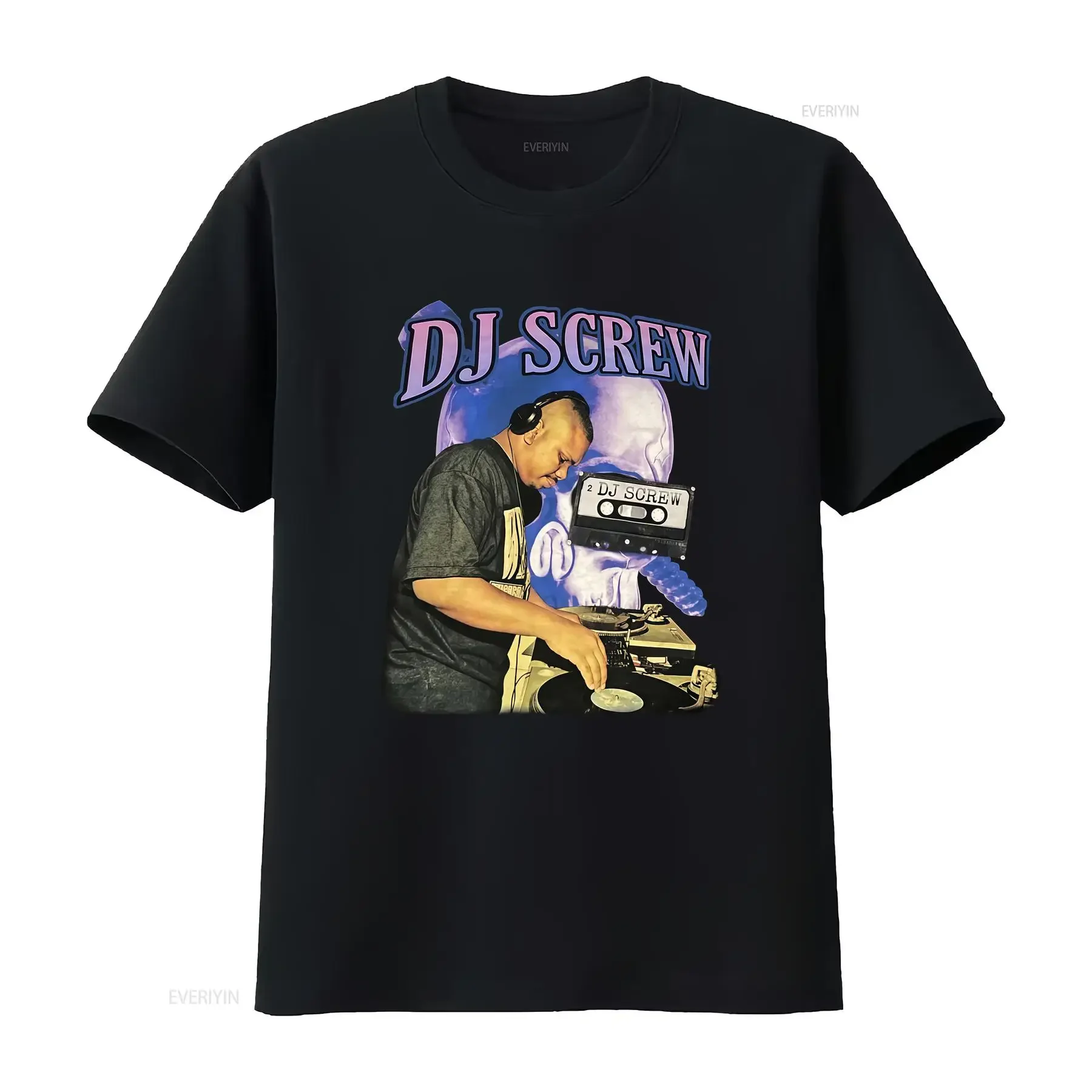 Retro 80s Style DJ Screw Music T Shirt Black Classic S 5XL vintage Washed homme designer clothes Soft fashion graphic