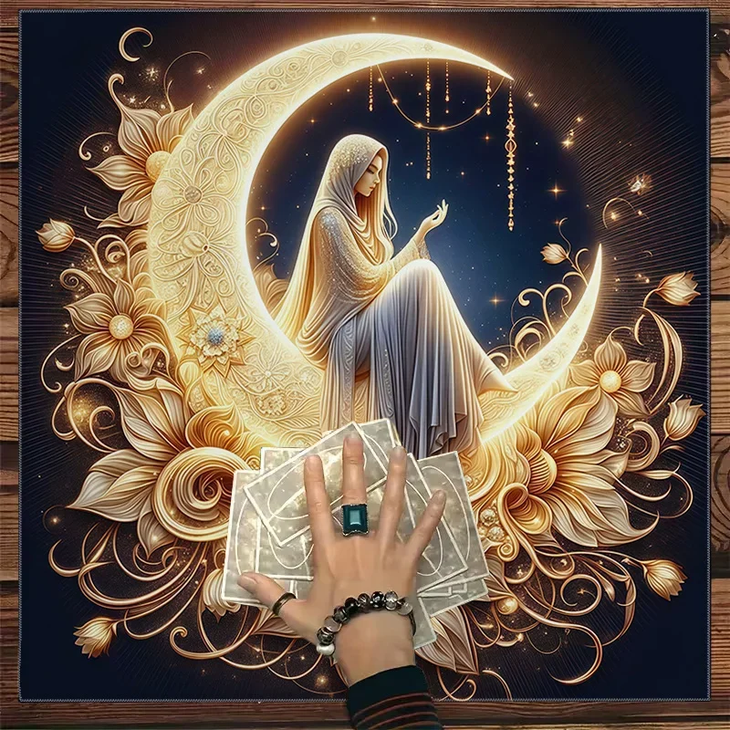 Goddess Of The Moon Flower Tarot Card Tablecloth Spiritual Healing Altar Cloth Magic Ceremony Divination Table Mat