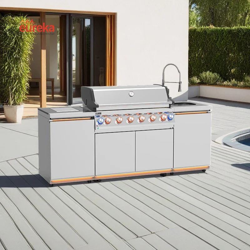 Integrated BBQ Gas Grill Station 8 Burner Propan Commercial Barbecue Grill Outdoor Kitchen Modular Cabinet