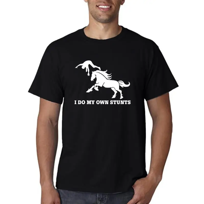 Men's Short Sleeve T-Shirt Do My Own Stunts - Stuntmon Flying Off Horse Tee Shirts With Soying