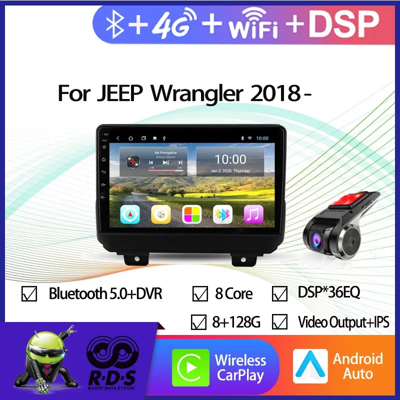 Android 11 8G+128G Car GPS Navigation For JEEP Wrangler 2018- Car Radio Player With Wifi 4G AHD DSP Mirror Link Backup Camera