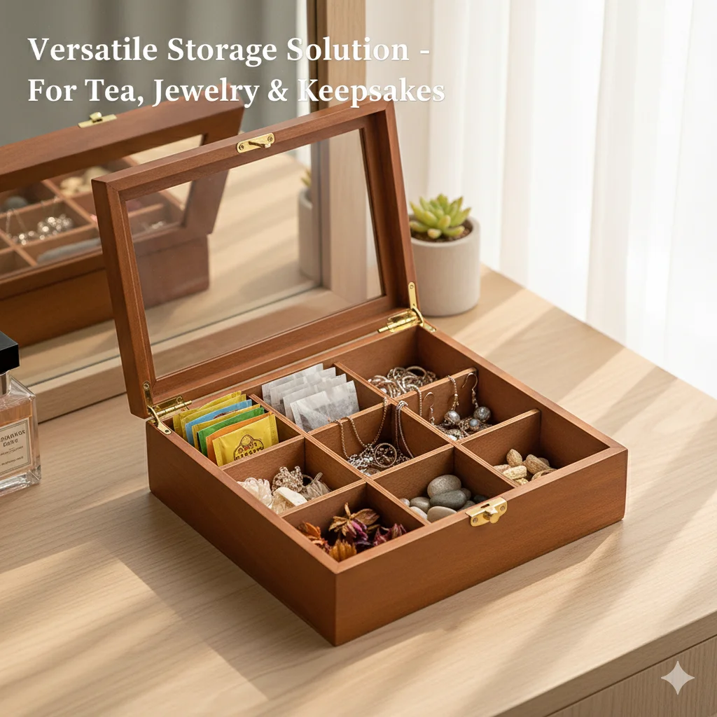 Grid Desktop Jewelry Storage Box Multi-Compartment with Lid Jewelry Organizer Gift Wooden Gift Box