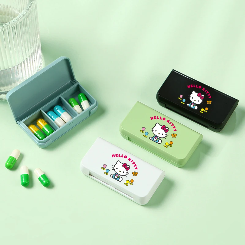 Kawaii Sanrio Hello Kitty Cartoon Pill Cutter Box Portable Drug Box Tablet Cutter Splitter Medicine Pill Holder Pill Cutter Box