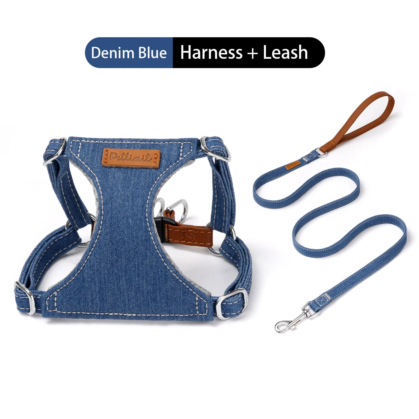 Petlimit Puppy Harness Vest - Verstelbare Jean Dog Chest Strap Wandelvest voor kleine puppy's XXS XS S, Denim Blauw