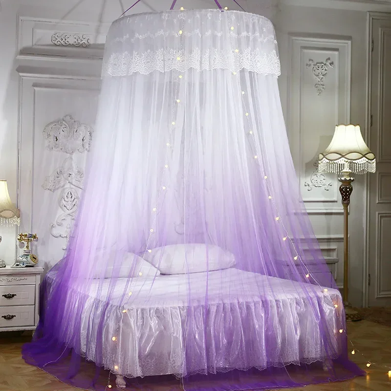 3 Doors Gradient Ceiling Dome Mosquito Net Elegant Landing Tent Netting with Tieback Decorative Encryption Dome Home Bed Curtain