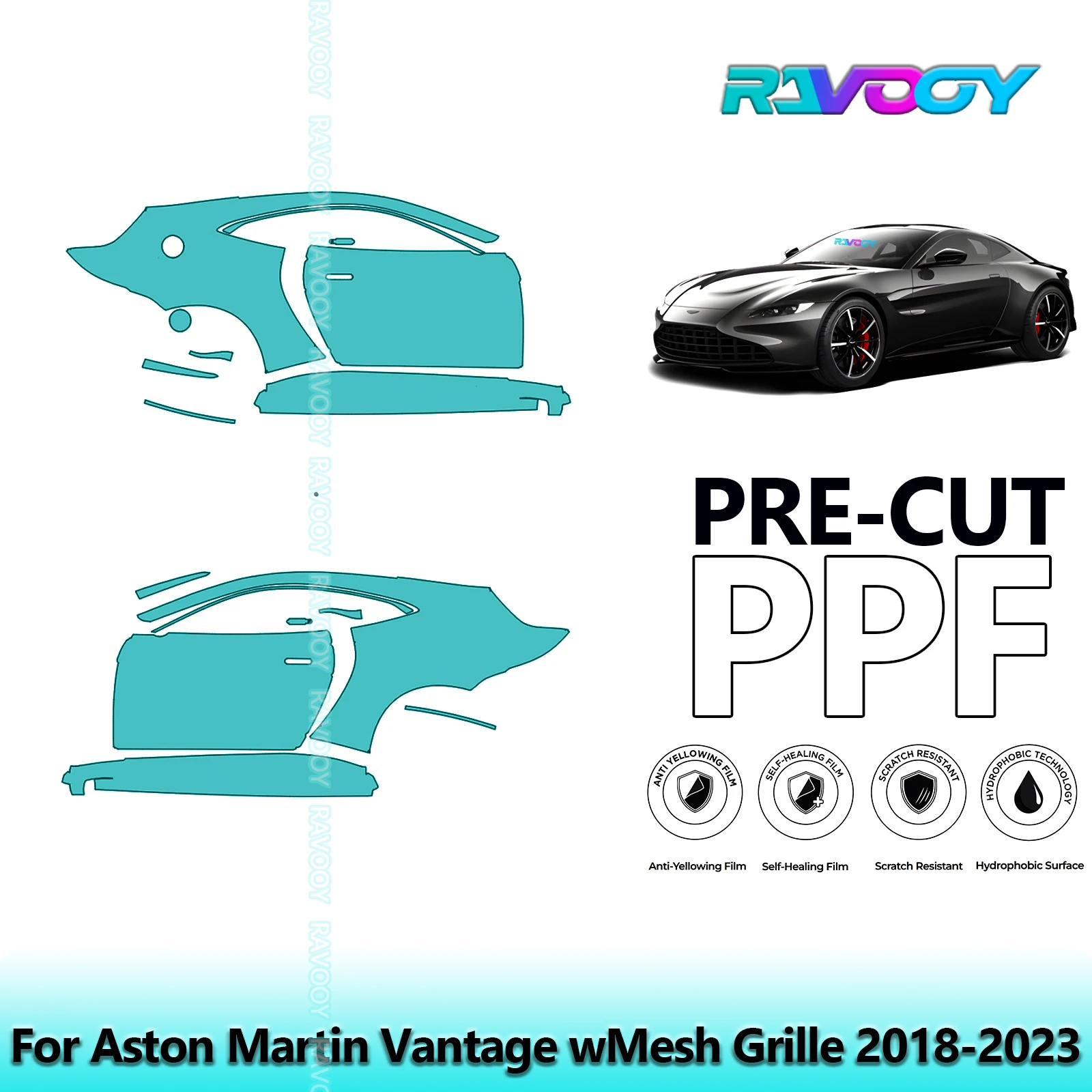 

For Aston Martin Vantage wMesh Grille 2018-2023 8.5mil Pre-Cut PPF Door & A/B Pillar Kit TPU Paint Protection Film Set