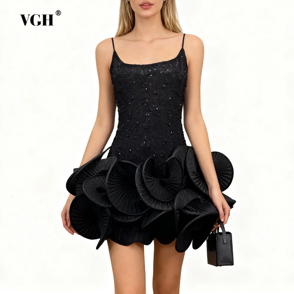 

VGH сексуальные сращенные аппликации для похудения мини-платья для женщин квадратный воротник без рукавов с высокой талией милое праздничное платье женская мода