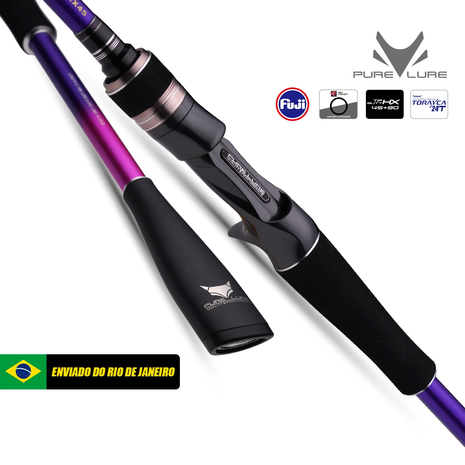 Vara de Pesca de Casting de Alta Resistência e Ação Rápida Purelure Fiamma 2.2m C732XH para Pesca de Peixe-Cobra com Passadores Fuji