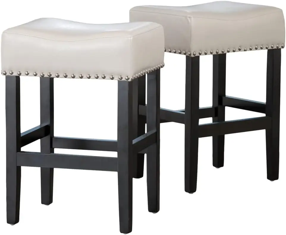 

Lisette Backless Leather Counter Stools, 2-Pcs Set, Ivory