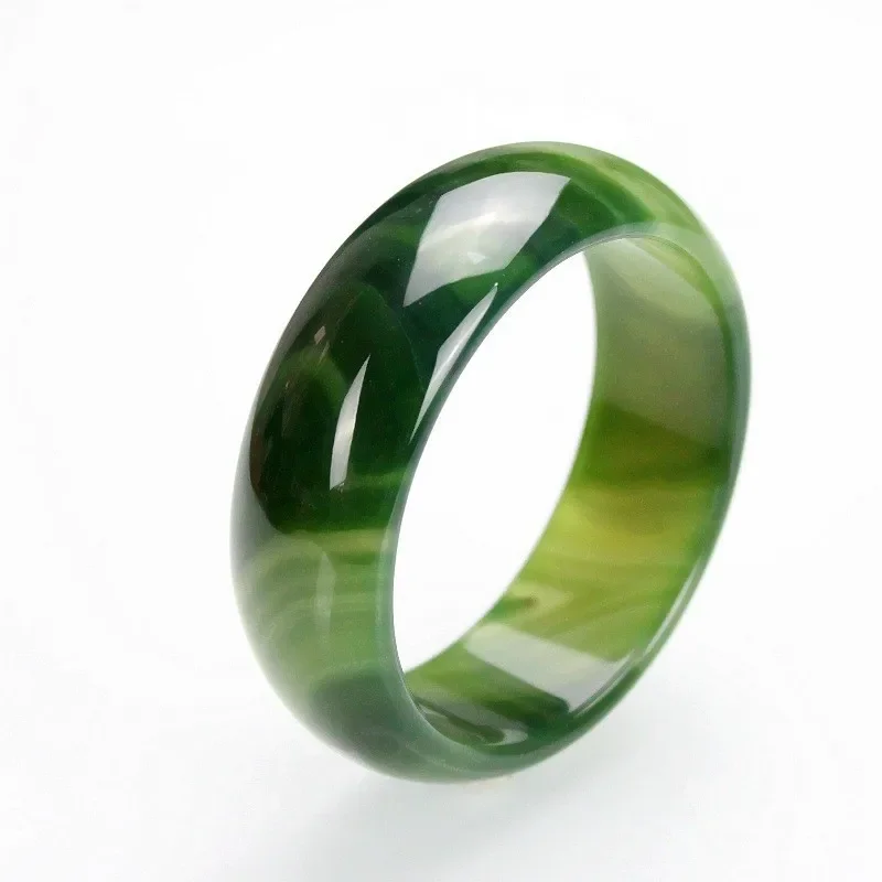 Jade agate bracelet widened and thickened grass green bracelet, grass green wide version agate chalcedony