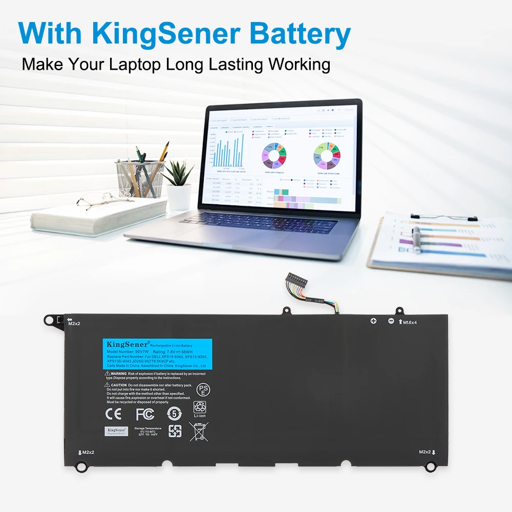 KingSener 90V7W JHXPY JD25G 090V7W Laptop Battery For Dell XPS 13 9343 XPS13 9350 13D-9343 P54G 0N7T6 5K9CP RWT1R 0DRRP 56WH