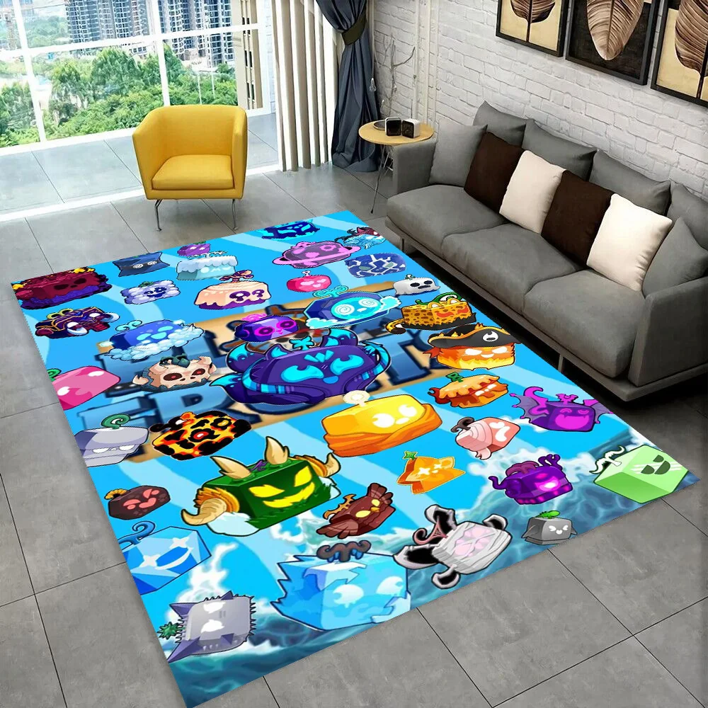 HD B-Blox Fruit Cartoon 3D Game Gift Carpet Rug for Living Room Bedroom Home Sofa Decoration,kids Play Non-slip Floor Mat