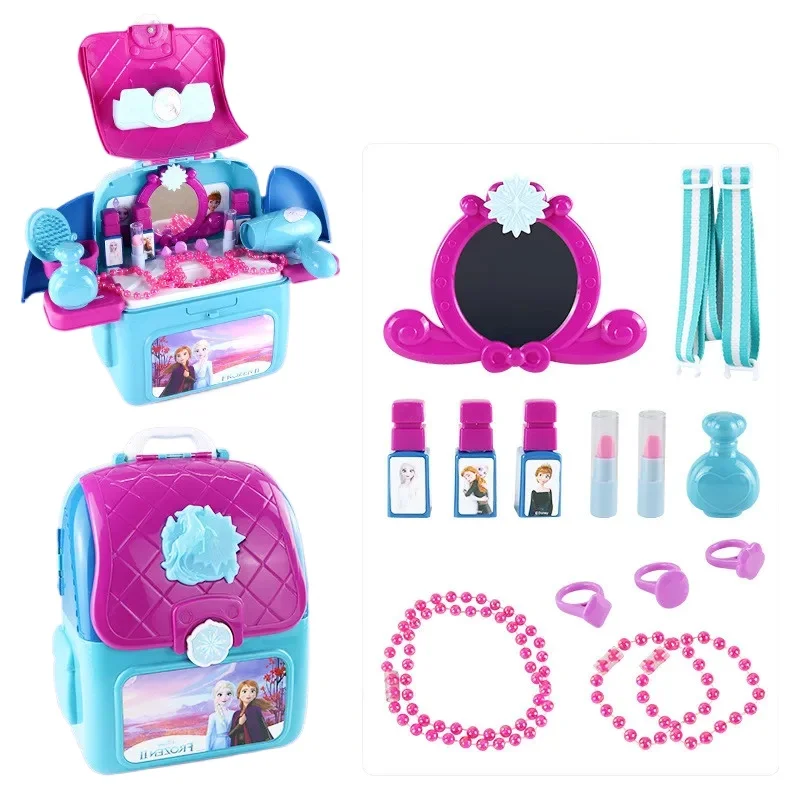 Set mainan dapur anak, 2 dalam 1 lampu LED Frozen Makeup Playset simulasi dapur set ransel mainan play house set mainan anak untuk hadiah terbaik