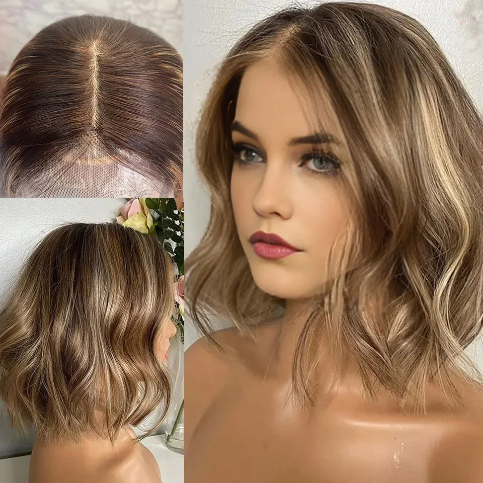 

Длинный коричневый 14-дюймовый мягкий волнистый еврейский парик из человеческих волос на шелковой основе, детские волосы HD, кружево, европейские предварительно выщипанные