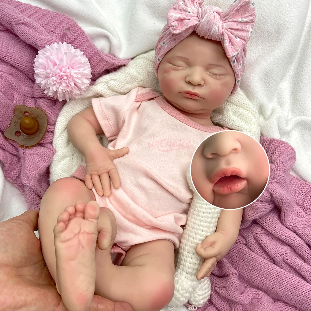 

18Inch Full Solid Silicone Reborn Baby Girl Can Open Mouth Lifelike Detail Features Weighted Newborn Doll for Anxiety and Calm