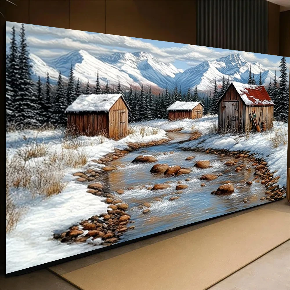 Snow Mountain Wooden House Stream DIY Diamond Embroidery Kit,Full Square Round Diamond Painting, Diamond Art Home Decor