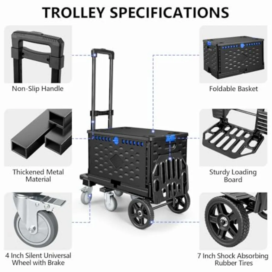 شاحنة يدوية قابلة للتحويل 4 في 1 مع صندوق قابل للطي للتخزين الثقيل والنقل بسعة 600 رطل مع مقبض قابل للتعديل #5
