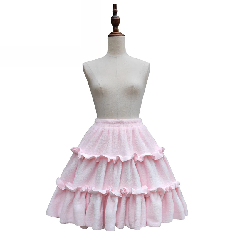 Imagem -04 - Saia de Pelúcia Harajuku Feminina Mini Saia Kawaii Lolita Cintura Alta Velo Fofo Grosso e Quente Rosa e Branco Doce e Macio Y2k Inverno