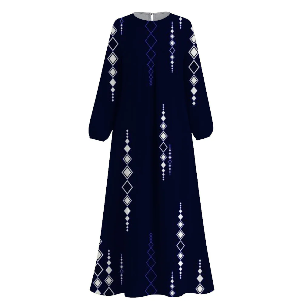 Abaya Women\'s Long Sleeve O-Neck Muslim Dress Dubai Luxury 2024Fashion Print  Islamic Abayas Vestido Marocain Robe Femme Kaftan